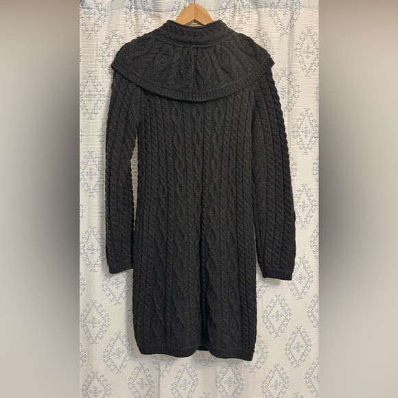 EUC - Aran Crafts 100% Merino Wool Cable Knit Sweater Coat (Charcoal Gray) - Picture 2 of 12